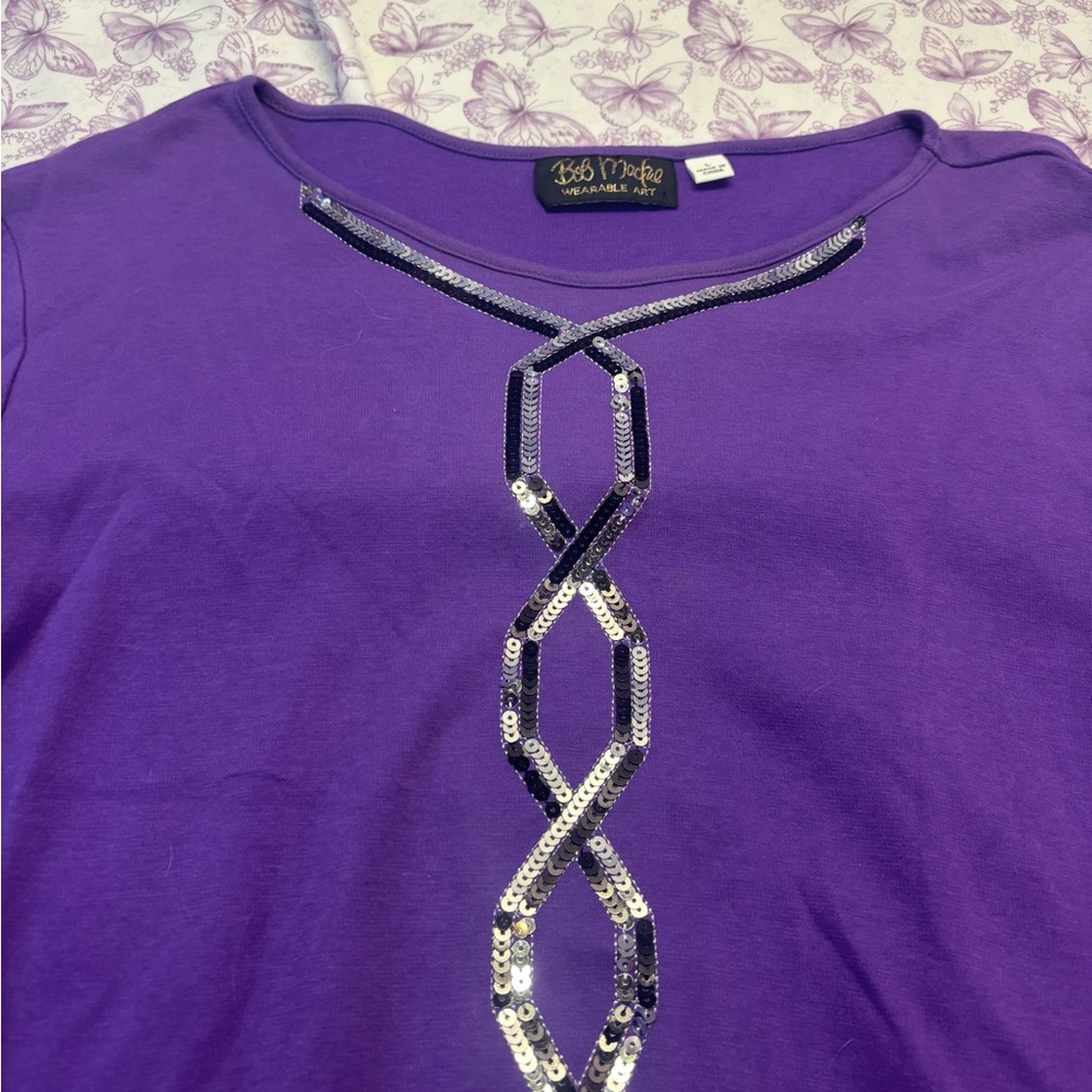 🕸️Bob Mackie Purple 3/4 Sleeve Top with Beaded Detail - Picture 2 of 3